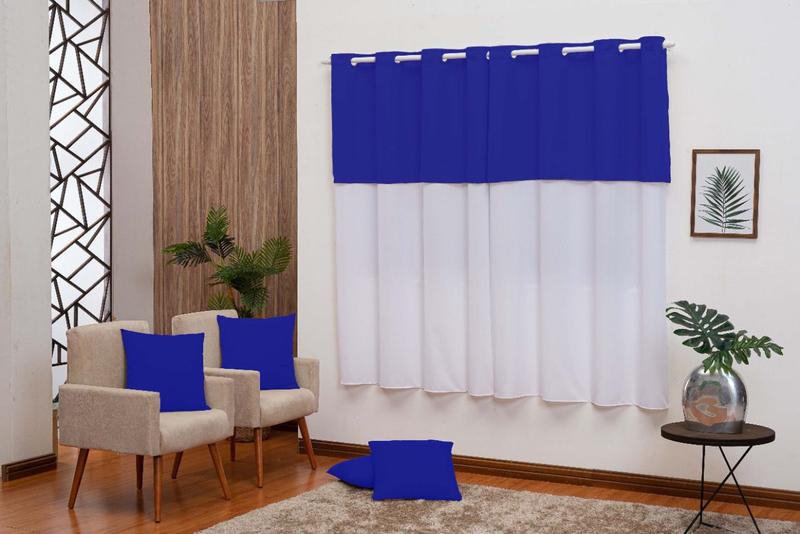 Imagem de Kit cortina oxford realeza 3,00 X 2,50m + 4 capas de almofada Azul Royal