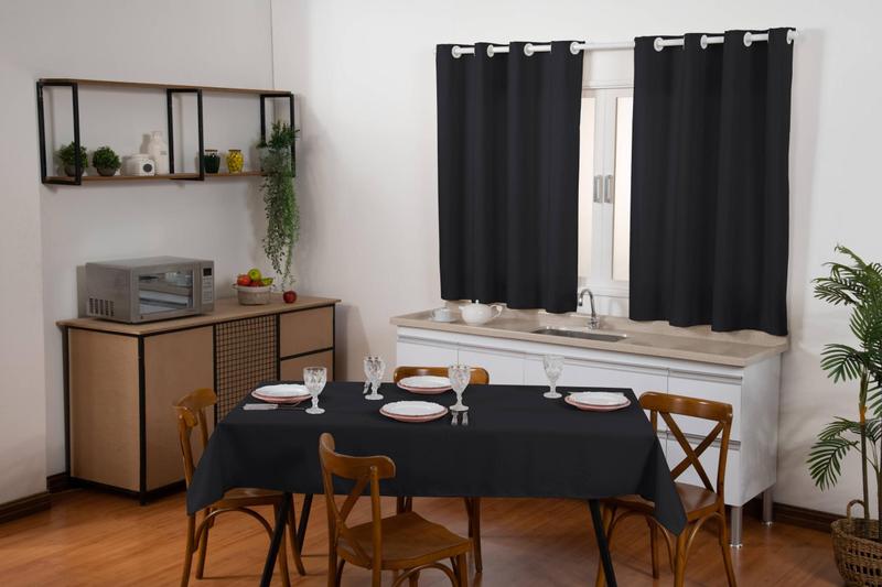 Imagem de Kit Cortina Para Cozinha E Toalha De Mesa 6 Cadeiras Preto