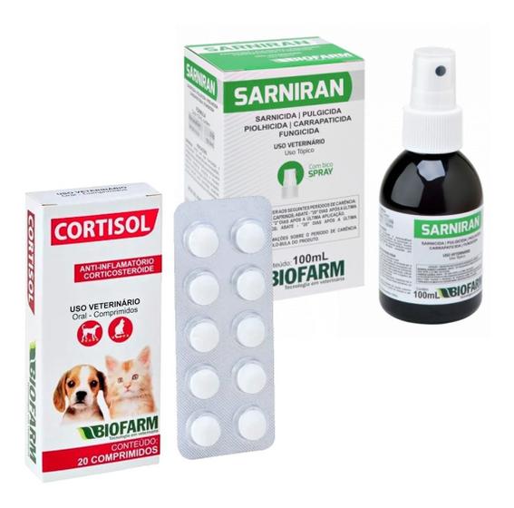 Imagem de Kit Cortisol + Sarniran Sarnas,dermatite,corticoide Cães E Gatos