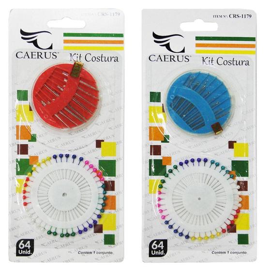 Imagem de Kit costura com 22 agulhas + 40 alfinetes com cabeca colors na cartela - MOHNISH