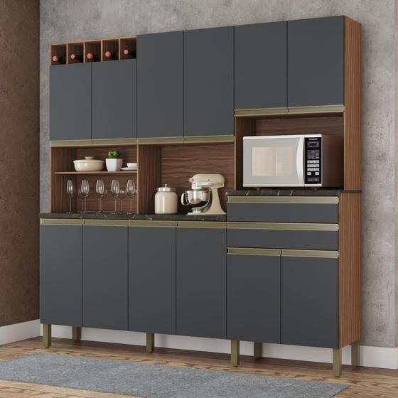 Kit Cozinha 12 Portas 2 Gavetas 100% MDF Nicho Microondas Malbec Prime Ronipa Cozinhas Sevilha/Chumbo Menor preço em Kit Cozinha 12 Portas 2 Gavetas 100% MDF Nicho Microondas Malbec Prime Ronipa Cozinhas Sevilha/Chumbo
