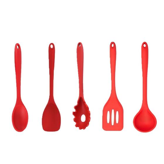 Imagem de Kit Cozinha 5 Peças De Silicone Vermelho Utensílios Multiuso Mundiart