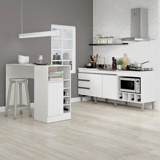 Imagem de Kit Cozinha Apartamento Bancada Balcão Para Cooktop Ilha Gourmet Adega MDP Branco MENU