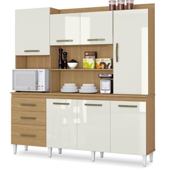 Kit Cozinha Aramóveis Mirela 7 Portas 3 Gavetas e Nichos - Atacama/OFF White Menor preço em Kit Cozinha Aramóveis Mirela 7 Portas 3 Gavetas e Nichos - Atacama/OFF White