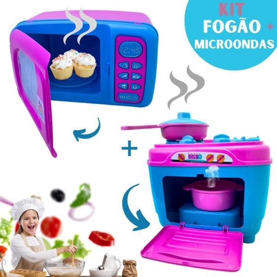 Imagem de Kit Cozinha Brinquedo Infantil Fogão+ Microondas+ Panelinhas