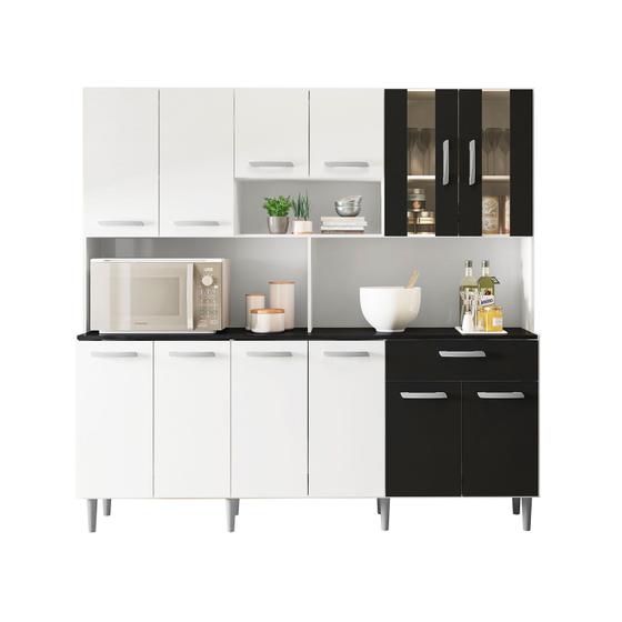 Imagem de Kit Cozinha Clara Branco com Preto - Poliman Móveis