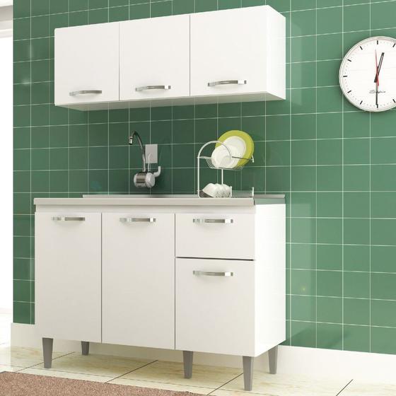 Kit Cozinha Compacta - 2 Peças Balcão e Aéreo Raíssa 6 Portas Branco  - Megasul é boa?