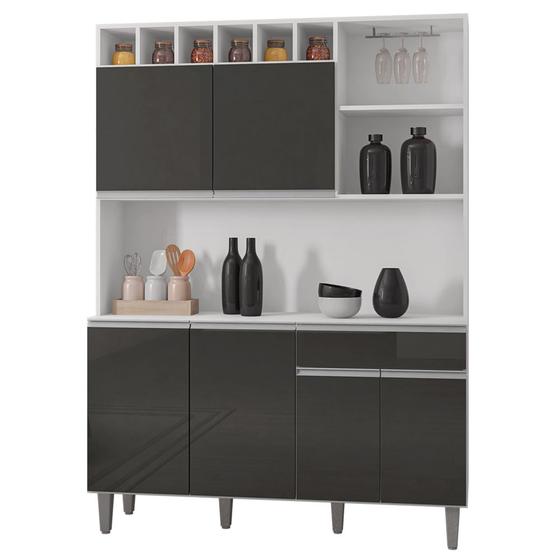 Imagem de Kit Cozinha Compacta Alice 130cm Com 6 Portas e 1 Gaveta Branco Cinza Escuro - Desk Design