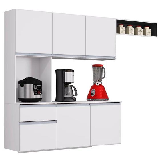 Kit Cozinha Compacta Suspensa 180cm 6 Portas 1 Gaveta Mel Branco/Preto - Poquema Menor preço em Kit Cozinha Compacta Suspensa 180cm 6 Portas 1 Gaveta Mel Branco/Preto - Poquema