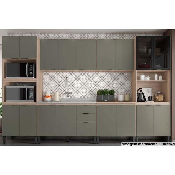 Imagem de Kit Cozinha Completa 6 Peças Firenze (2 Aéreos + 2 Balcões + 2 Paneleiros) FMT012 Avena/Menta - Demóbile