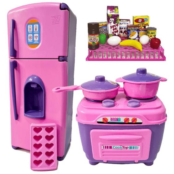 Kit Cozinha Completa: Fogãozinho + Geladeira + 2 panelas + Cestinha e Comidinhas Menor preço em Kit Cozinha Completa: Fogãozinho + Geladeira + 2 panelas + Cestinha e Comidinhas