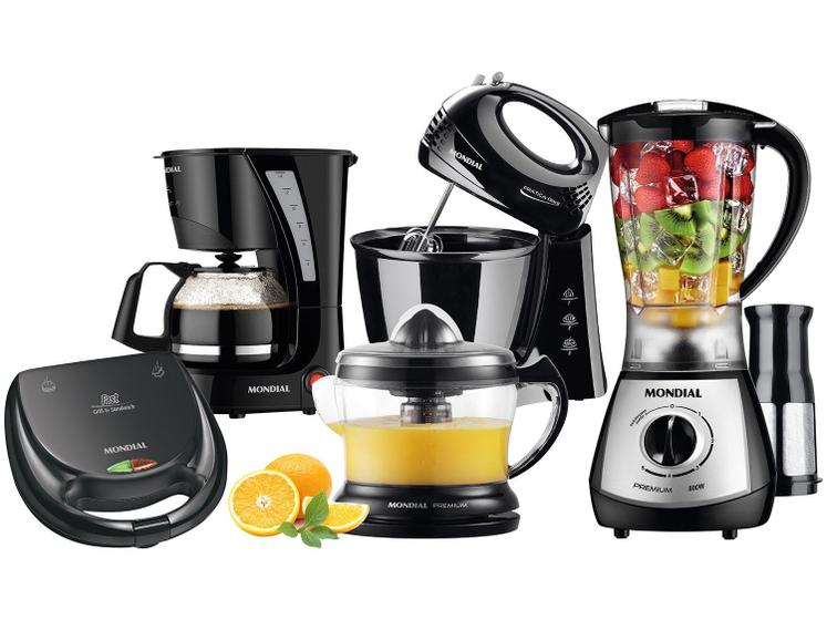 Kit Cozinha Completa KT-76 Mondial Liquidificador - Batedeira Cafeteira Sanduicheira Espremedor Imagem de Kit Cozinha Completa KT-76 Mondial Liquidificador