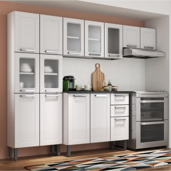 Kit Cozinha Completa Modulada com Vidro Balcão com Tampo e Armário ...