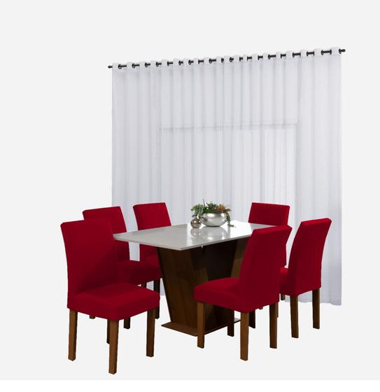 Imagem de Kit Cozinha Cortina Renda 2M + 4 Capas De Cadeira Com Elástico