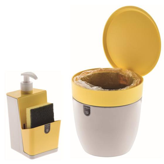 Imagem de Kit Cozinha Dispenser Porta Detergente + Lixeira 2,5 Litros Pia - Branco Crippa