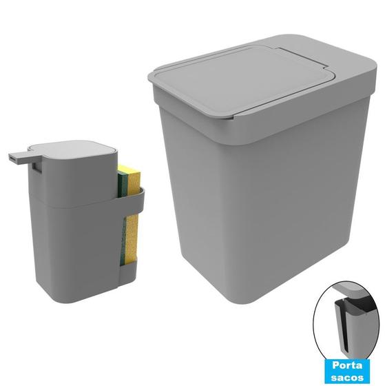 Imagem de Kit Cozinha Dispenser Porta Detergente + Lixeira 5 Litros Porta Saco Plástico - Soprano