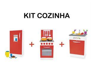 Imagem de Kit Cozinha em Madeira - Vermelho e Branco