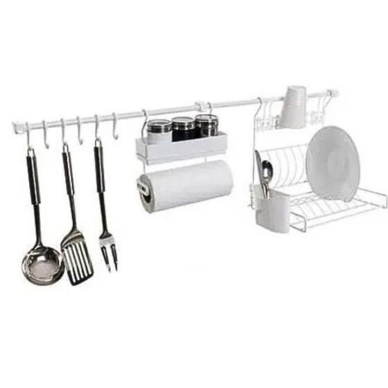 Imagem de Kit Cozinha Escorredor Louça Suspenso Porta Temperos Branco