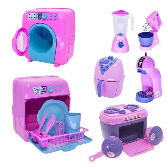 Imagem de Kit Cozinha Infantil Air Fryer Máquina Lavar Fogão 15pç