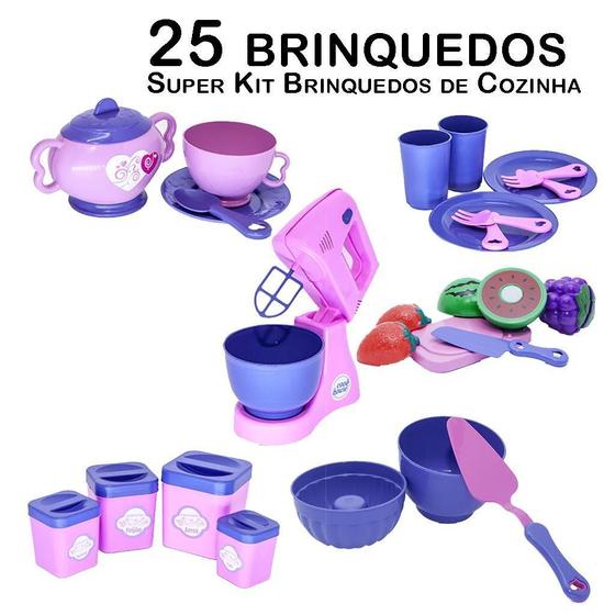 Imagem de Kit Cozinha Infantil Batedeira Forminhas Xícaras Pires 25Pç