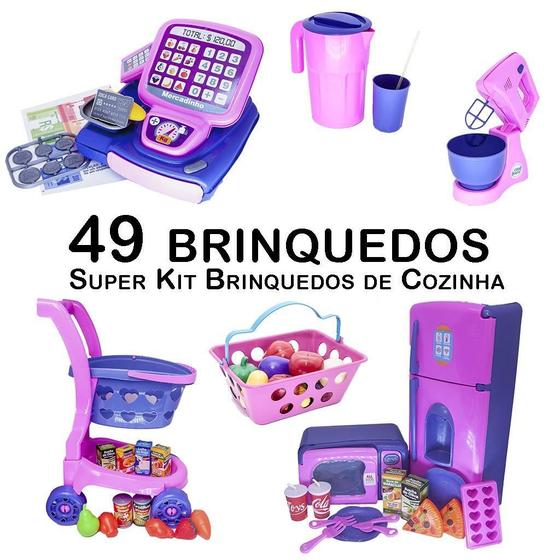 Imagem de Kit Cozinha Infantil Carinho Caixa Geladeira Microondas 49P