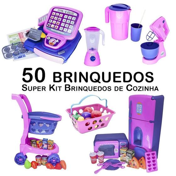 Imagem de Kit Cozinha Infantil Carinho Caixa Geladeira Microondas 50P