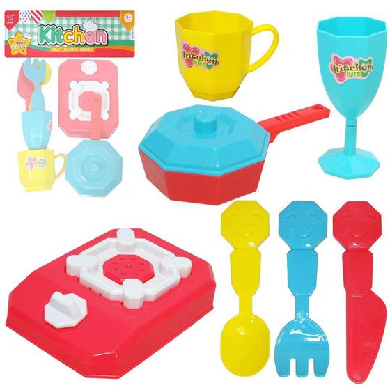 Imagem de Kit cozinha infantil com fogao + frigideira e acessorios kitchen 8 pecas na solapa - DM BRASIL