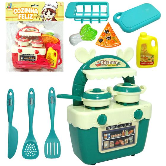 Imagem de Kit cozinha infantil com fogao + utensilios e acessorios cozinha feliz 13 pecas