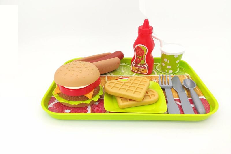 Imagem de Kit Cozinha Infantil Com Hamburguer Bandeja e Acessorios Fast Food - Food Fun FU19089