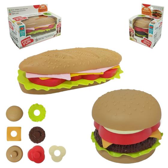 Imagem de Kit cozinha infantil com lanche hamburguer / sanduiche food fun 7 pecas