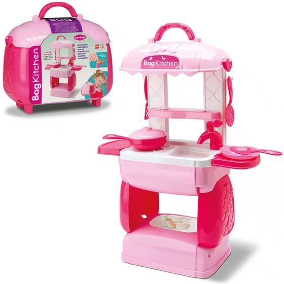 Imagem de Kit cozinha infantil com pia + fogao e acessorios bag kitchen 17 pcs na maleta