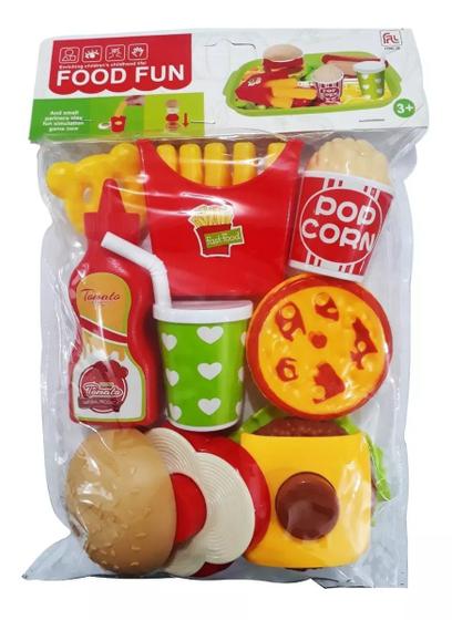 Imagem de kit cozinha infantil comidinha lanche hamburguer batata frita refrigerante pipoca brinquedo 
