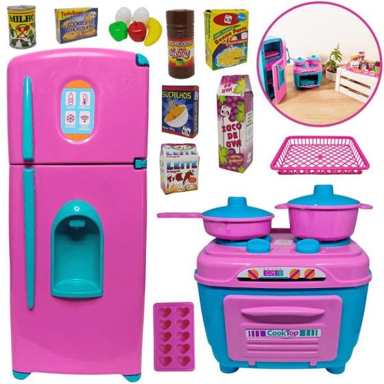 Imagem de KIT Cozinha Infantil Completa 18 Peças Brinquedo Fogão Geladeira Comidinhas