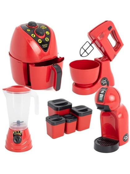 Imagem de Kit Cozinha Infantil Completa Brinquedo Menino Vermelho 9Pç