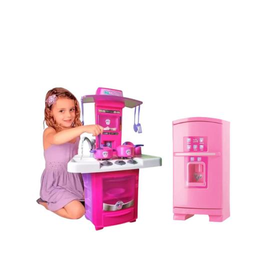 Imagem de Kit Cozinha Infantil Completa Fogãozinho Big Star + Geladeira Menina Sweet fantasy