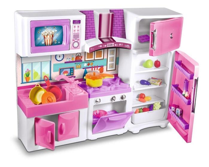 Imagem de Kit Cozinha Infantil Completa Geladeira Fogao 82Cm - Rosa