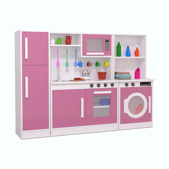 Imagem de Kit Cozinha Infantil Geladeira Máquina De Lavar MDF