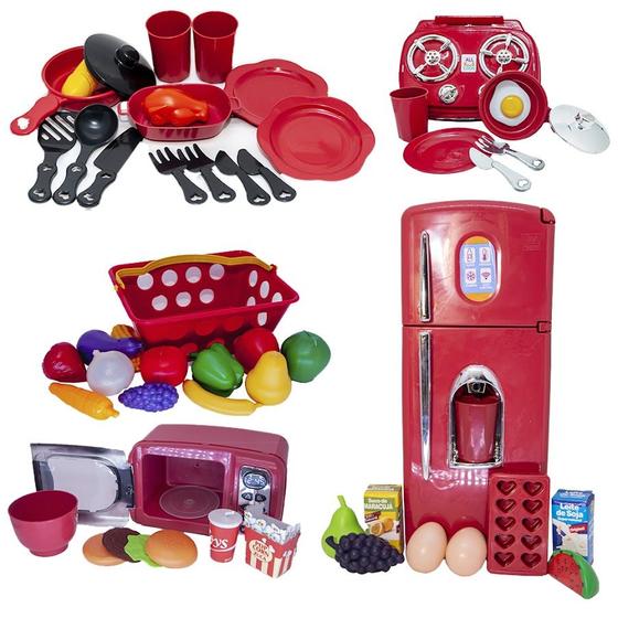 Imagem de Kit Cozinha Infantil Geladeira Microondas Fogão Cooktop 47pç