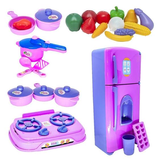 Imagem de Kit Cozinha Infantil Menina Brinquedo Mercadinho Fogão 25Pç