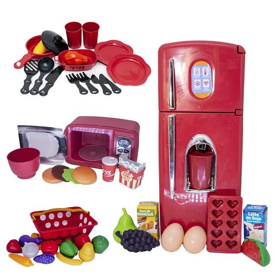 Imagem de Kit Cozinha Infantil Mercado Geladeira Microondas Louça 41pç