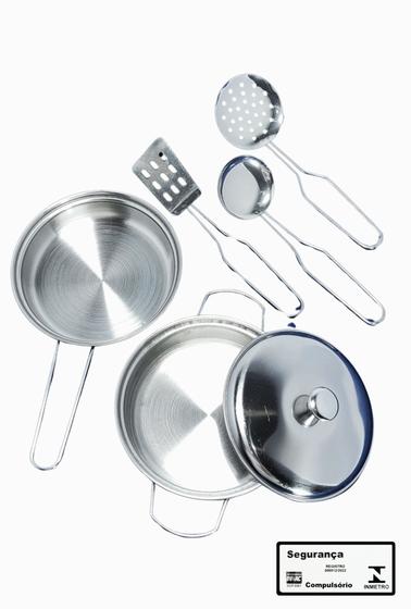 Imagem de Kit Cozinha Inox Panela Braskit Brinquedo Infantil com Panelinhas e Acessorios