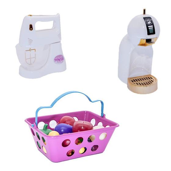 Imagem de Kit Cozinha Menina Infantil Brinquedo Batedeira Mercado 15pç