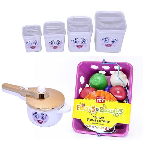 Imagem de Kit Cozinha Menina Infantil Brinquedo Panela Mercado 18Peças