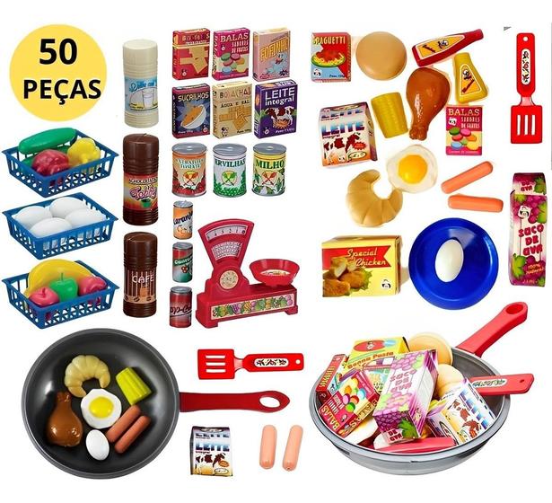 Kit Cozinha MERCADINHO Infantil Comidinhas de Brinquedo C/ Frigideira ...