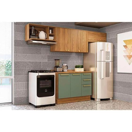 Imagem de Kit Cozinha Modulada 5 Peças Botanic (3Aéreos+1Balcão+1Complemento) M662 Nogueira/Verde Oliva - Kappesberg