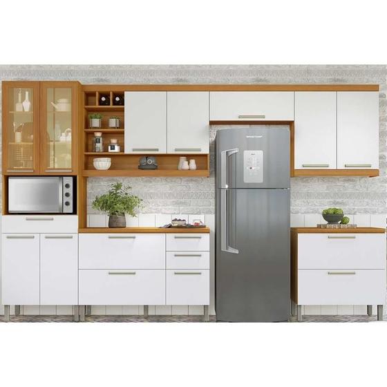 Imagem de Kit Cozinha Modulada 6 Peças Burguesa Premium (3Aéreo+2Balcões+1Paneleiro) C6P55 Freijo/Off White - Nesher