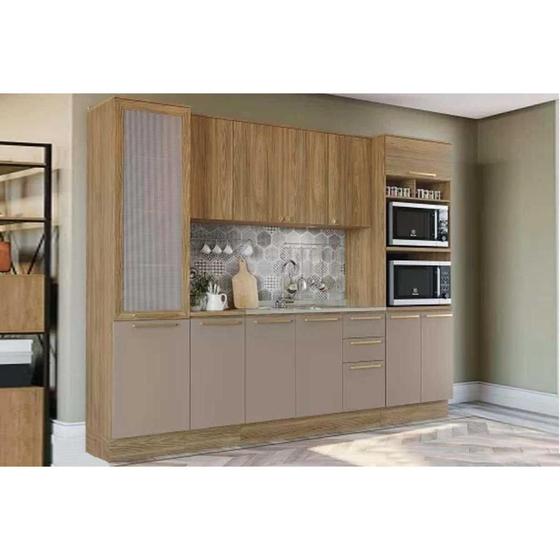 Imagem de Kit Cozinha Modulada 7 Peças Botanic (2Aéreos+2Balcões+2Paneleiros+1Complemento) s/Pia M657 Nogueira/Fendi - Kappesberg