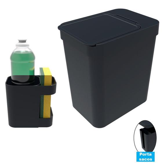 Imagem de Kit Cozinha Organizador Pia Porta Detergente + Lixeira 5 Litros Porta Saco Plástico - Soprano