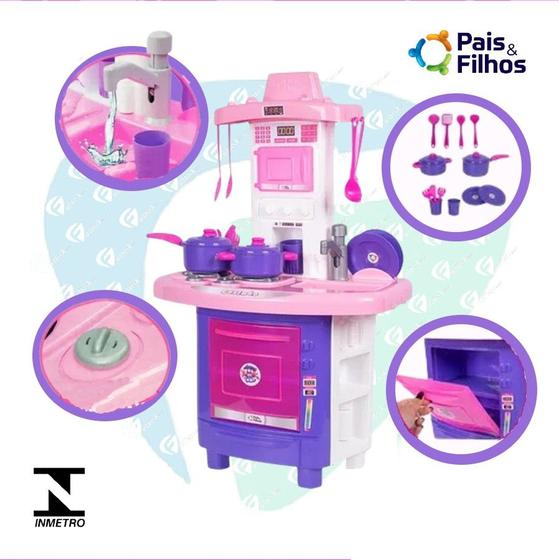 Imagem de Kit Cozinha Pia e Fogão Infantil Rosa de Brinquedo Sai Água