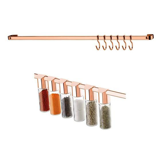 Imagem de Kit Cozinha Porta Condimentos Temperos + Barra Piatina 45cm Rose Gold 2421 - Future